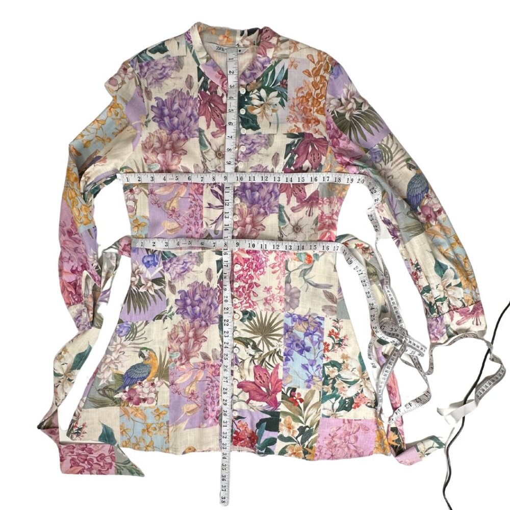 ZARA BLOGGER'S FAVE DRESS Multi-Color Viscose Linen Floral +, Med New w/out Tags - Picture 4 of 15